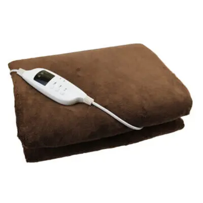 (Brown) Electric Heated Throw Over Under Blanket Fleece Washable Polyester Warm Mattress