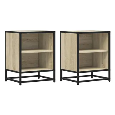 (sonoma oak, pcs) vidaXL Bedside Cabinets pcs Smoked Oak 40x31x50 cm Engineered Wood and Metal