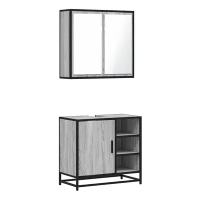 (grey sonoma) vidaXL Piece Bathroom Furniture Set Sonoma Oak Engineered Wood