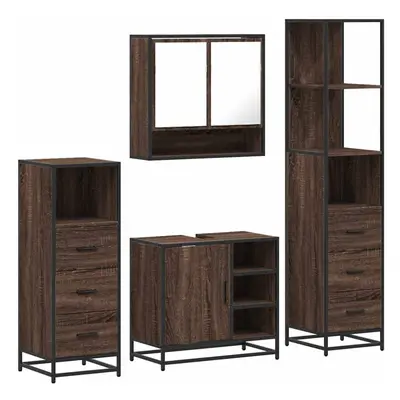 (brown oak) vidaXL 4ÃÂ Piece Bathroom Furniture SetÃÂ Brown Oak Engineered Wood