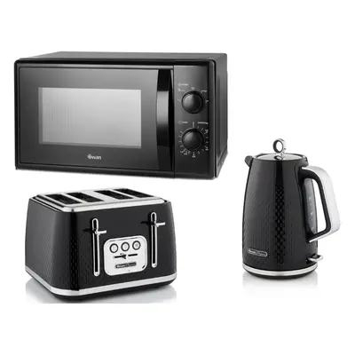 Swan Black Elegance Kettle, Slice Toaster & 700W 20L Microwave Set