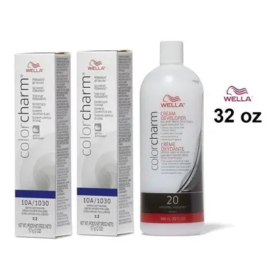 (10A(2)+Dev(Vol.20)32oz) Wella Color Charm 10A/1030 Palest Ash Blonde Permanent Gel Haircolor