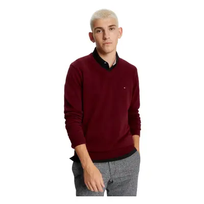 Tommy Hilfiger Mens Cotton V Neck Sweater Burgundy