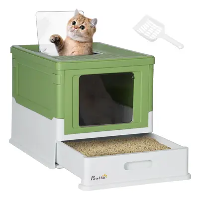 PawHut Hooded Cat Litter Box, Pet Toilet w/ Scoop, Tray - Light Green