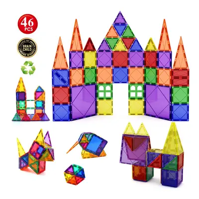 Children Hub 46pcs Magnetic Tiles Set - Building Construction Kit Toys For Your Kids (Stronger M