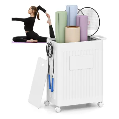 Rolling Yoga Mat Storage Basket Collapsible Laundry Hamper-White