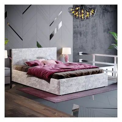 (Double, Crushed Velvet Silver) Veronica Ottoman Bed Frame Velvet Bedroom Storage