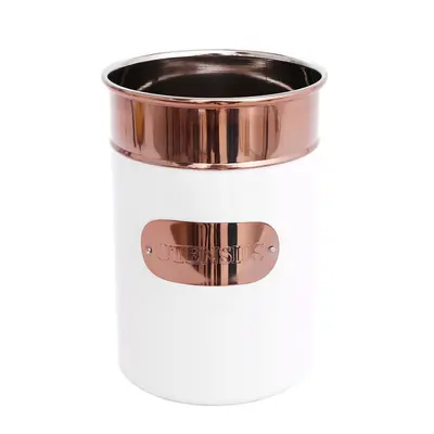 Striking Copper and White Kitchen Storage Utensil Holder