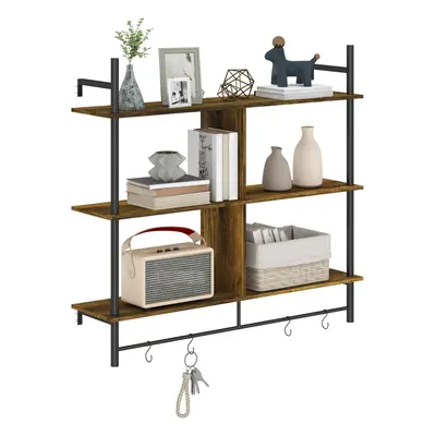 HOMCOM Wall Shelf Unit with Hooks for Living Room Rustic Brown