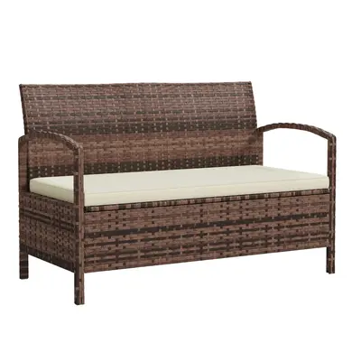 Outsunny Rattan Garden Bench w/ 125L Storage, Cushioned Outdoor Bench, Brown