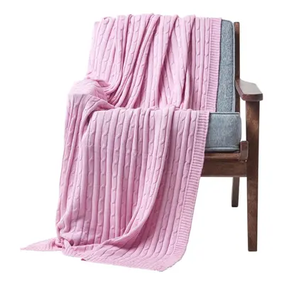 (Pink, x cm) Cotton Cable Knit Throw