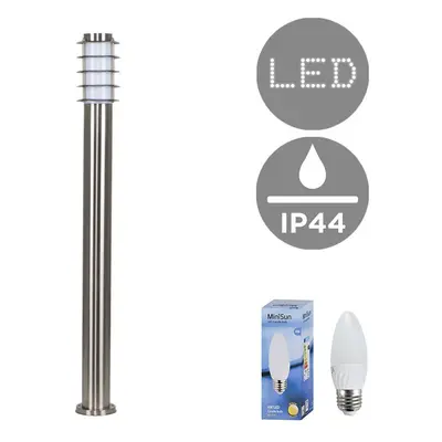 Modern Outdoor Stainless Steel Metre Tall Bollard Lantern Light Post - Complete with a 4w LED Ca