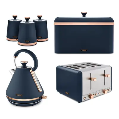 Tower Cavaletto Midnight Blue Kettle Toaster Bread Bin & Canisters