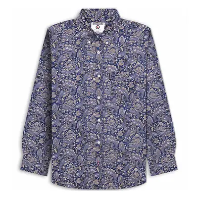 (4XL, Navy) Lambretta Mens All Over Paisley Pattern Long Sleeve Smart Shirt - Navy