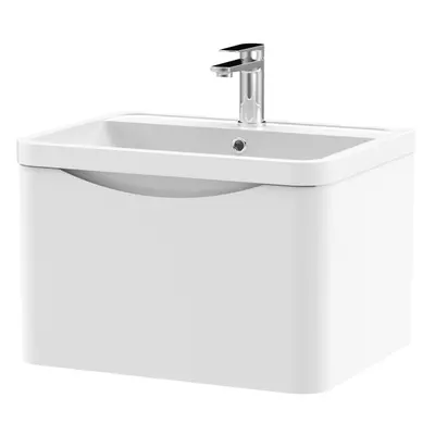 Wall Hung Drawer Vanity Basin Unit with Polymarble Basin, 600mm - Satin White