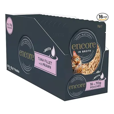 Encore 100% Natural Wet Cat Food Tuna Fillet with Prawn in Broth Pack of x 70g Pouches