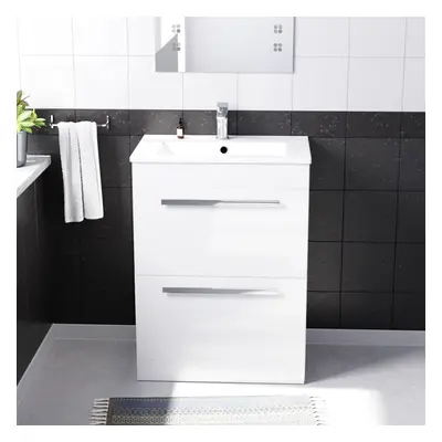 Nes Home White 600mm Floorstanding Drawer Vanity Slim Basin Unit