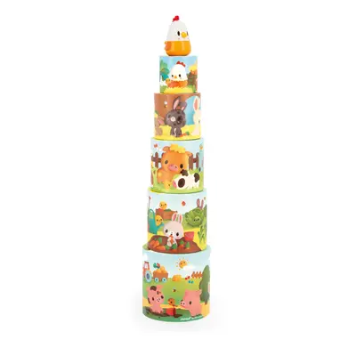 - My First Pyramid - Farm Animals - Early-Learning Toy - Stacking Cubes + Wooden Hen - Develops 