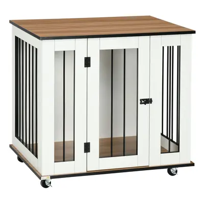 PawHut Dog Crate Furniture with Wheel for Medium Dogs, x x 76.5cm - White