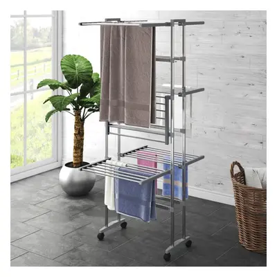 vidaXL 3-Tier Laundry Drying Rack with Wheels Silver 60x70x129 cm