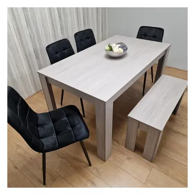 Dining Table and Chairs With Bench Grey Black Velvet Chairs Wood Dining Set Furniture