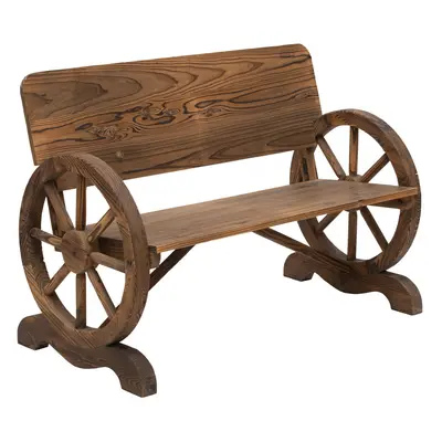 Outsunny Rustic Wood Design Home Garden Wagon Wheel Bench DÃ©cor Outdoor Loveseat