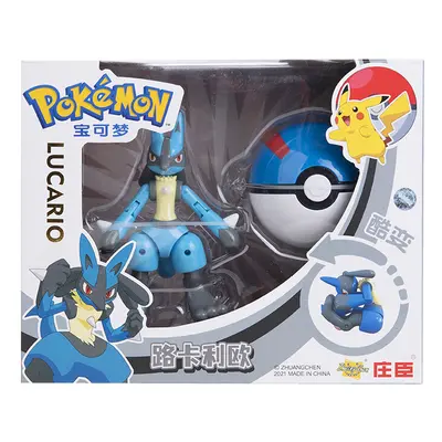 (Lucario With Box) Original Box Pokemon Styles Pokeball Deformation Toy Set Anime Figure