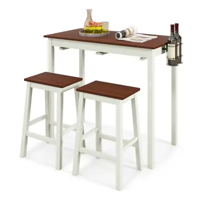 3-Piece Bar Table Set Kitchen Counter Height Pub Table W/Bar Stools Space-Saving