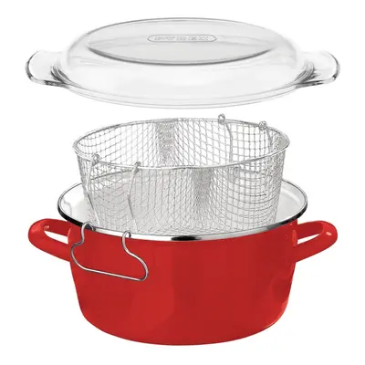 (Red) Deep Fryer with Pyrex Lid, Assorted Colours