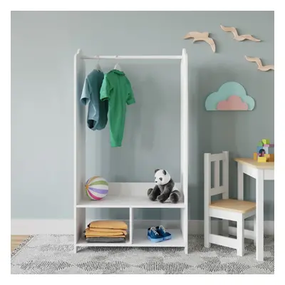 Kids MDF Wooden Hanging Clothes Rail with Shelves & Mirror