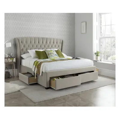 (Double, Orthopaedic Mattress) New York Warm Stone Velvet Fabric Drawer Storage Bed and Mattress