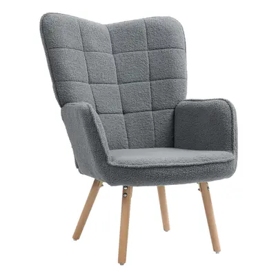 HOMCOM Upholstered Tufted Wingback Armchair with Seat Padding, Dark Grey