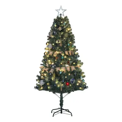 HOMCOM 6ft Artificial Christmas Tree with LED Lights and Blue Decorations