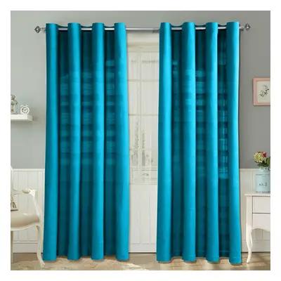 (W 167cm x Drop 182cm, Teal) Cotton Rajput Ribbed Curtain Pair