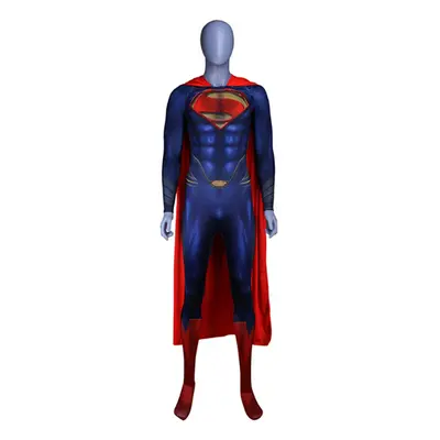 (L) Mens Superman Zentai Jumpsuit Superhero Cosplay Costume Bodysuit Cloak Halloween Party Outfi