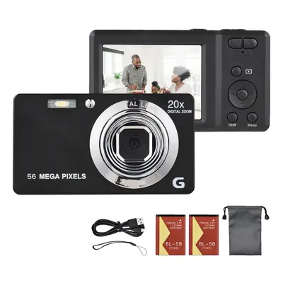 (Black) 2.7-inch TFT Portable Digital Camera 56MP 4K Ultra HD 20X Zoom Auto Focus Self-Timer Fac