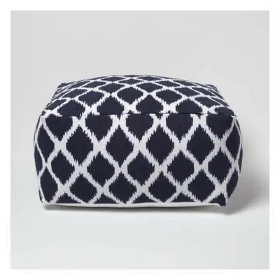 (60 x x cm) Ikat Design Blue and Natural Colour Bean Filled Pouffe and Footstool