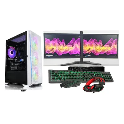 Gaming PC Bundle:Core i5/ 16GB RAM/ 1TB+128GB SSD/ GT730 2GB/ 2x22 Dual/ Win White