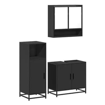 (black) vidaXL Piece Bathroom Furniture Set Grey Sonoma Engineered Wood