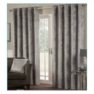 (90" x 90") Silver Luxury Crushed Velvet Eyelet Curtains