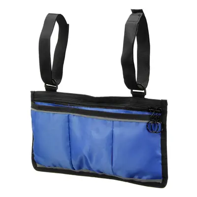 (Blue) Wheelchair Side Bag Armrest Pouch Organizer Bag Phone Pocket Walker Scooter Tool Bag