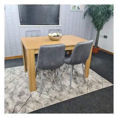 Dining Table and Chairs Oak Effect Wood Grey Velvet Chairs Dining Room