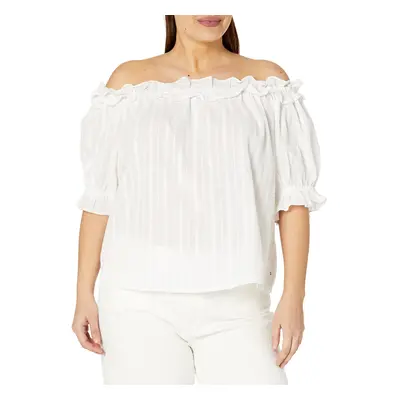 Tommy Hilfiger Women's Plus Ruffle Off The Shoulder Blouse White