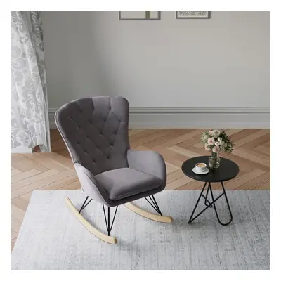 (Grey) Modern Velvet Upholstered Rocking Chair Recliner