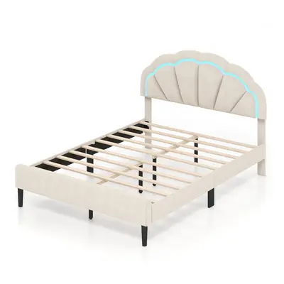 Double Upholstered LED Bed Frame Platform Bed Adjustable Petal Headboard