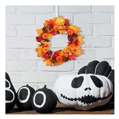 60CM Christmas Halloween Garland Autumn Leaf Artificial Maple Pine Cone Pumpkin Wreath with LED 