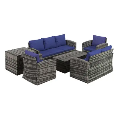 Outsunny PCS Patio Rattan Sofa Set Conversation Furniture Navy Blue