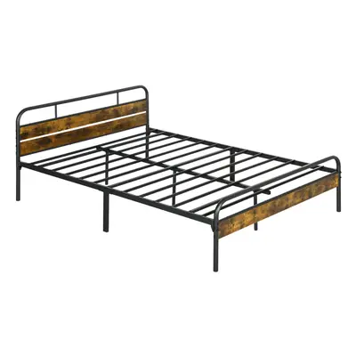 HOMCOM King Bed Frame with Headboard, No Box Spring Needed, Rustic Brown