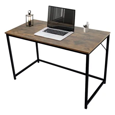 Computer Desk Rustic Dark Brown Medium with Black Coated Metal Frame