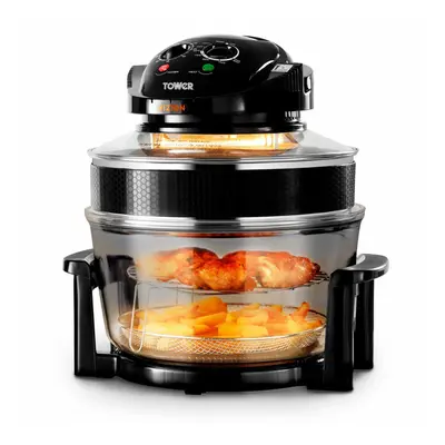 Tower T14048 Vizion Halogen Airwave Low Fat Air Fryer, W, Litre Capacity with Extender Ring, Bla